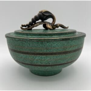 Carl Sorensen Verdigris Covered Brass Bowl 7” Art Deco Mid Century Style